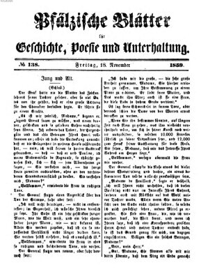 Pfälzische Blätter für Geschichte, Poesie und Unterhaltung (Zweibrücker Wochenblatt) Freitag 18. November 1859