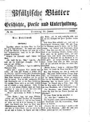 Pfälzische Blätter für Geschichte, Poesie und Unterhaltung (Zweibrücker Wochenblatt) Dienstag 24. Januar 1860