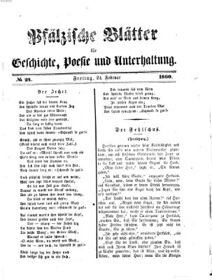 Pfälzische Blätter für Geschichte, Poesie und Unterhaltung (Zweibrücker Wochenblatt) Freitag 24. Februar 1860