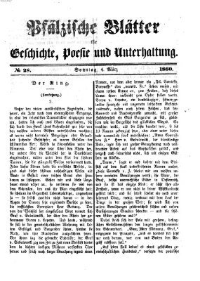 Pfälzische Blätter für Geschichte, Poesie und Unterhaltung (Zweibrücker Wochenblatt) Sonntag 4. März 1860