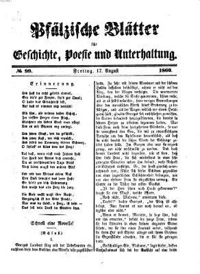 Pfälzische Blätter für Geschichte, Poesie und Unterhaltung (Zweibrücker Wochenblatt) Freitag 17. August 1860