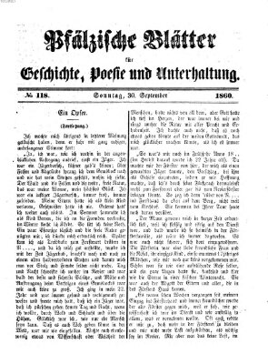 Pfälzische Blätter für Geschichte, Poesie und Unterhaltung (Zweibrücker Wochenblatt) Sonntag 30. September 1860