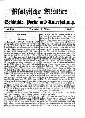 Pfälzische Blätter für Geschichte, Poesie und Unterhaltung (Zweibrücker Wochenblatt) Dienstag 2. Oktober 1860