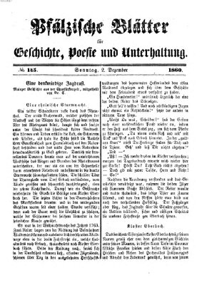 Pfälzische Blätter für Geschichte, Poesie und Unterhaltung (Zweibrücker Wochenblatt) Sonntag 2. Dezember 1860