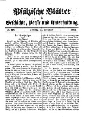 Pfälzische Blätter für Geschichte, Poesie und Unterhaltung (Zweibrücker Wochenblatt) Freitag 27. September 1861