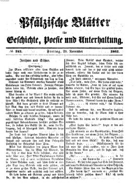 Pfälzische Blätter für Geschichte, Poesie und Unterhaltung (Zweibrücker Wochenblatt) Freitag 29. November 1861