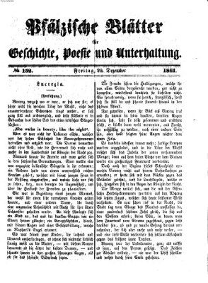 Pfälzische Blätter für Geschichte, Poesie und Unterhaltung (Zweibrücker Wochenblatt) Freitag 20. Dezember 1861