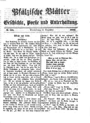 Pfälzische Blätter für Geschichte, Poesie und Unterhaltung (Zweibrücker Wochenblatt) Dienstag 2. Dezember 1862