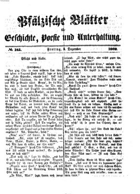 Pfälzische Blätter für Geschichte, Poesie und Unterhaltung (Zweibrücker Wochenblatt) Freitag 5. Dezember 1862