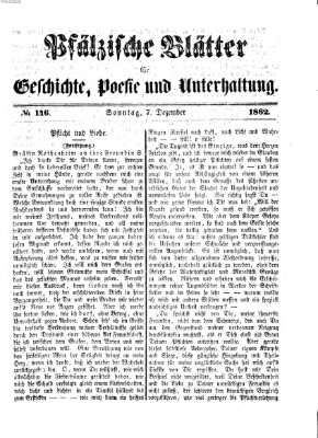 Pfälzische Blätter für Geschichte, Poesie und Unterhaltung (Zweibrücker Wochenblatt) Sonntag 7. Dezember 1862