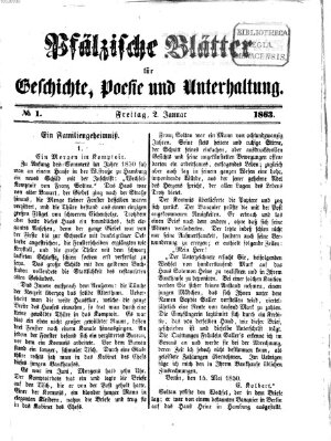 Pfälzische Blätter für Geschichte, Poesie und Unterhaltung (Zweibrücker Wochenblatt) Freitag 2. Januar 1863