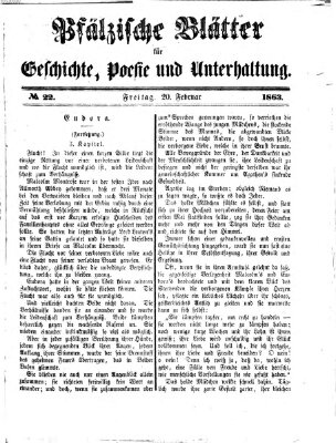 Pfälzische Blätter für Geschichte, Poesie und Unterhaltung (Zweibrücker Wochenblatt) Freitag 20. Februar 1863