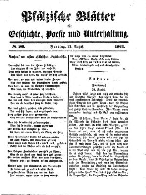 Pfälzische Blätter für Geschichte, Poesie und Unterhaltung (Zweibrücker Wochenblatt) Freitag 21. August 1863