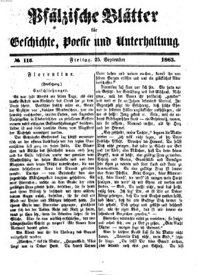 Pfälzische Blätter für Geschichte, Poesie und Unterhaltung (Zweibrücker Wochenblatt) Freitag 25. September 1863