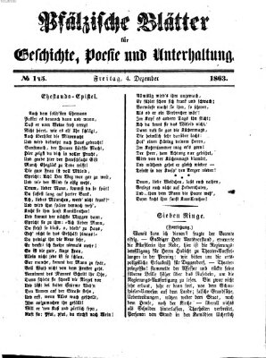 Pfälzische Blätter für Geschichte, Poesie und Unterhaltung (Zweibrücker Wochenblatt) Freitag 4. Dezember 1863