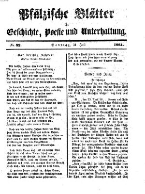 Pfälzische Blätter für Geschichte, Poesie und Unterhaltung (Zweibrücker Wochenblatt) Sonntag 31. Juli 1864