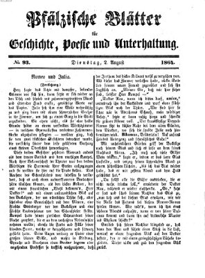 Pfälzische Blätter für Geschichte, Poesie und Unterhaltung (Zweibrücker Wochenblatt) Dienstag 2. August 1864