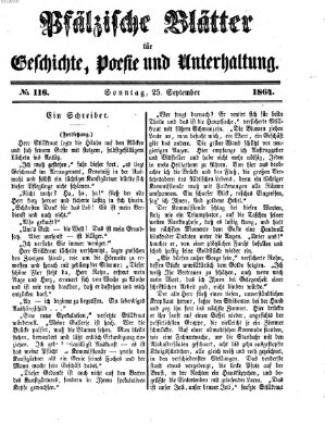 Pfälzische Blätter für Geschichte, Poesie und Unterhaltung (Zweibrücker Wochenblatt) Sonntag 25. September 1864