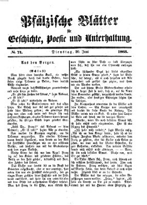 Pfälzische Blätter für Geschichte, Poesie und Unterhaltung (Zweibrücker Wochenblatt) Dienstag 20. Juni 1865