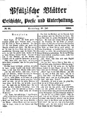 Pfälzische Blätter für Geschichte, Poesie und Unterhaltung (Zweibrücker Wochenblatt) Sonntag 30. Juli 1865