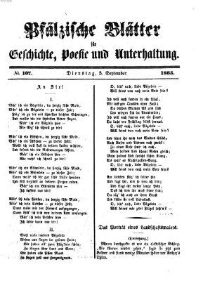 Pfälzische Blätter für Geschichte, Poesie und Unterhaltung (Zweibrücker Wochenblatt) Dienstag 5. September 1865