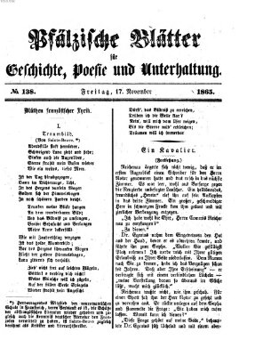 Pfälzische Blätter für Geschichte, Poesie und Unterhaltung (Zweibrücker Wochenblatt) Freitag 17. November 1865