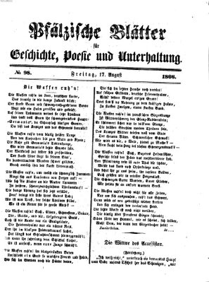 Pfälzische Blätter für Geschichte, Poesie und Unterhaltung (Zweibrücker Wochenblatt) Freitag 17. August 1866