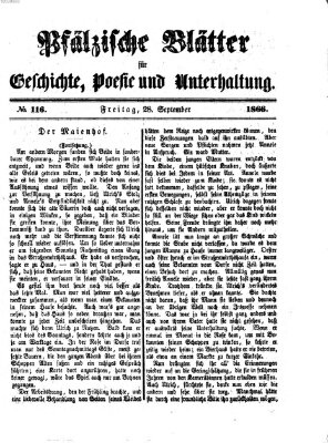 Pfälzische Blätter für Geschichte, Poesie und Unterhaltung (Zweibrücker Wochenblatt) Freitag 28. September 1866