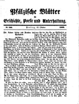 Pfälzische Blätter für Geschichte, Poesie und Unterhaltung (Zweibrücker Wochenblatt) Freitag 12. Oktober 1866