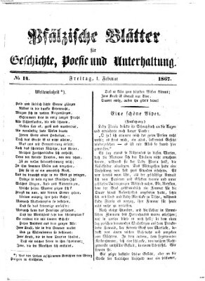 Pfälzische Blätter für Geschichte, Poesie und Unterhaltung (Zweibrücker Wochenblatt) Freitag 1. Februar 1867