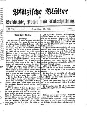 Pfälzische Blätter für Geschichte, Poesie und Unterhaltung (Zweibrücker Wochenblatt) Samstag 15. Juni 1867