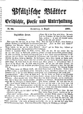 Pfälzische Blätter für Geschichte, Poesie und Unterhaltung (Zweibrücker Wochenblatt) Samstag 3. August 1867