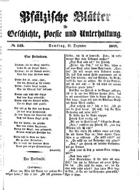 Pfälzische Blätter für Geschichte, Poesie und Unterhaltung (Zweibrücker Wochenblatt) Samstag 21. Dezember 1867