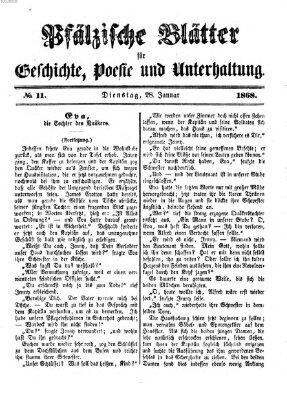 Pfälzische Blätter für Geschichte, Poesie und Unterhaltung (Zweibrücker Wochenblatt) Dienstag 28. Januar 1868