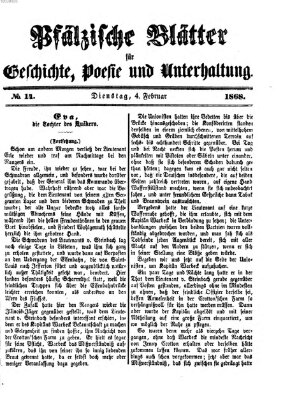 Pfälzische Blätter für Geschichte, Poesie und Unterhaltung (Zweibrücker Wochenblatt) Dienstag 4. Februar 1868