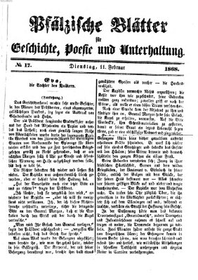 Pfälzische Blätter für Geschichte, Poesie und Unterhaltung (Zweibrücker Wochenblatt) Dienstag 11. Februar 1868