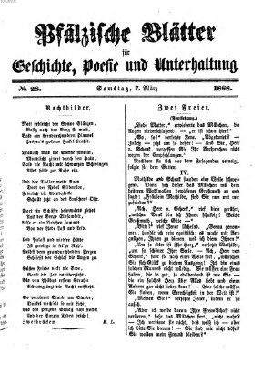 Pfälzische Blätter für Geschichte, Poesie und Unterhaltung (Zweibrücker Wochenblatt) Samstag 7. März 1868