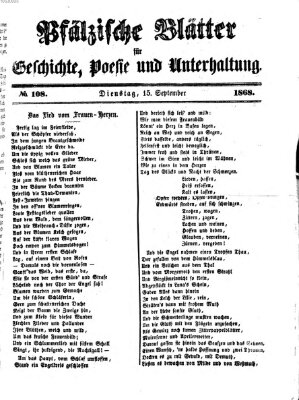 Pfälzische Blätter für Geschichte, Poesie und Unterhaltung (Zweibrücker Wochenblatt) Dienstag 15. September 1868