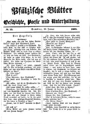 Pfälzische Blätter für Geschichte, Poesie und Unterhaltung (Zweibrücker Wochenblatt) Samstag 30. Januar 1869