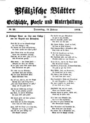 Pfälzische Blätter für Geschichte, Poesie und Unterhaltung (Zweibrücker Wochenblatt) Donnerstag 18. Februar 1869