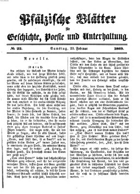 Pfälzische Blätter für Geschichte, Poesie und Unterhaltung (Zweibrücker Wochenblatt) Samstag 20. Februar 1869