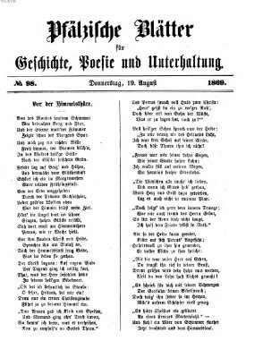 Pfälzische Blätter für Geschichte, Poesie und Unterhaltung (Zweibrücker Wochenblatt) Donnerstag 19. August 1869