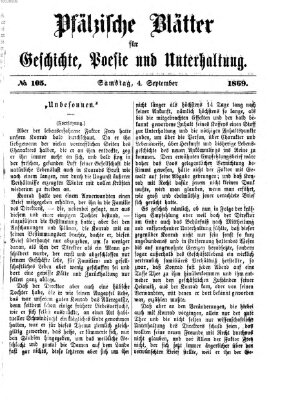 Pfälzische Blätter für Geschichte, Poesie und Unterhaltung (Zweibrücker Wochenblatt) Samstag 4. September 1869