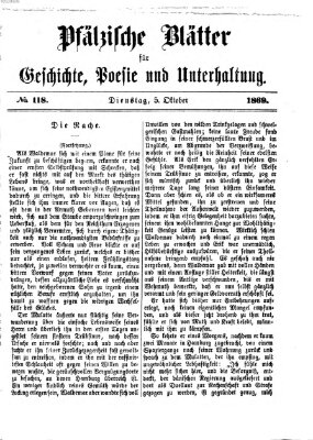 Pfälzische Blätter für Geschichte, Poesie und Unterhaltung (Zweibrücker Wochenblatt) Dienstag 5. Oktober 1869