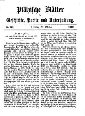 Pfälzische Blätter für Geschichte, Poesie und Unterhaltung (Zweibrücker Wochenblatt) Freitag 21. Oktober 1870