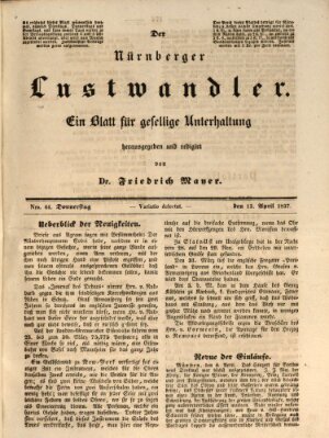 Süddeutsche Blätter für Leben, Wissenschaft und Kunst Donnerstag 13. April 1837