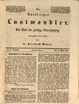 Süddeutsche Blätter für Leben, Wissenschaft und Kunst Dienstag 18. April 1837