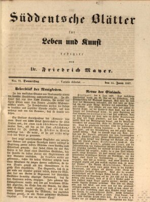 Süddeutsche Blätter für Leben, Wissenschaft und Kunst Donnerstag 15. Juni 1837