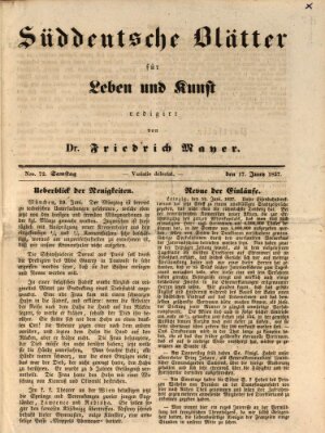 Süddeutsche Blätter für Leben, Wissenschaft und Kunst Samstag 17. Juni 1837