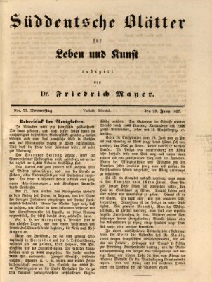 Süddeutsche Blätter für Leben, Wissenschaft und Kunst Donnerstag 29. Juni 1837